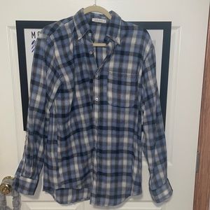 12th Tribe flannel, size small, blue, gray, and white